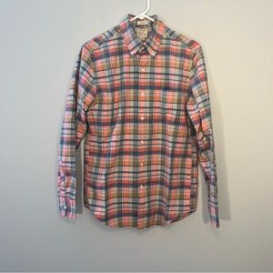Jcrew Shirt Mens Small Pink Blue Plaid Organic Cotton Button Up Classic Preppy